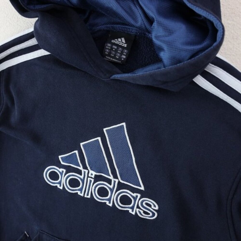 Adidas Sweatshirt Hoodie Shirt Boys M Classic Navy White Stripe Embroidered Kids